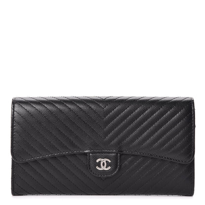 Chanel Caviar Chevron Quilted Large Flap Wallet Black 1 of 10