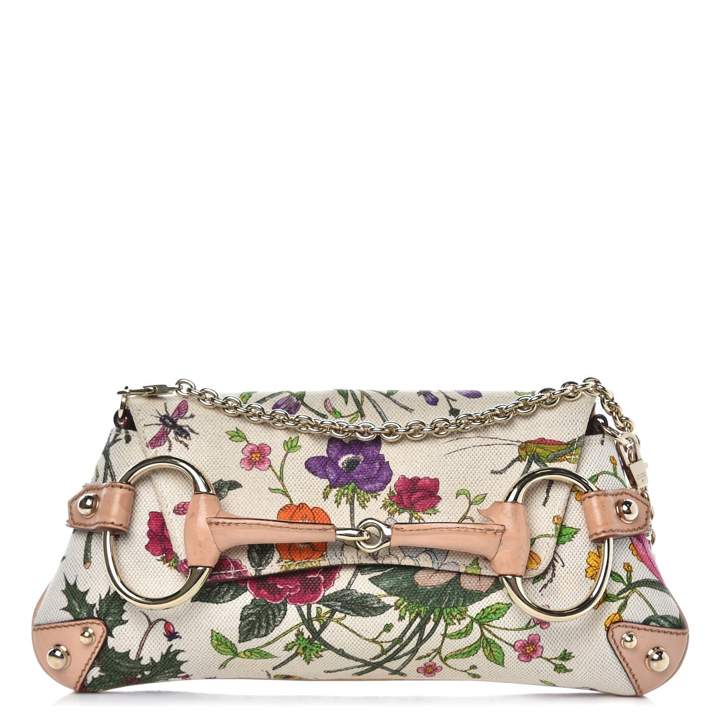 Canvas Flora Floral Horsebit Clutch Off White