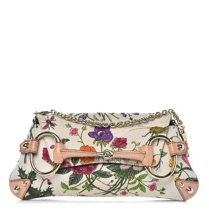 Gucci Canvas Flora Floral Horsebit Clutch Off White 1 of 11