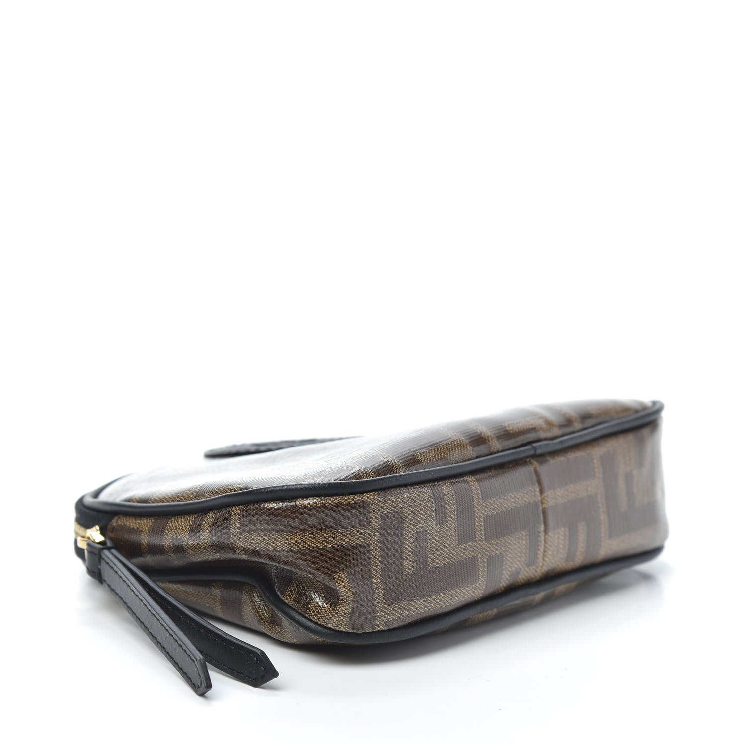 Fendi Glazed Fabric Vitello Century FF 1974 Stamp Patch Medium Cosmetic Case Mogano Panna Black 4 of 6