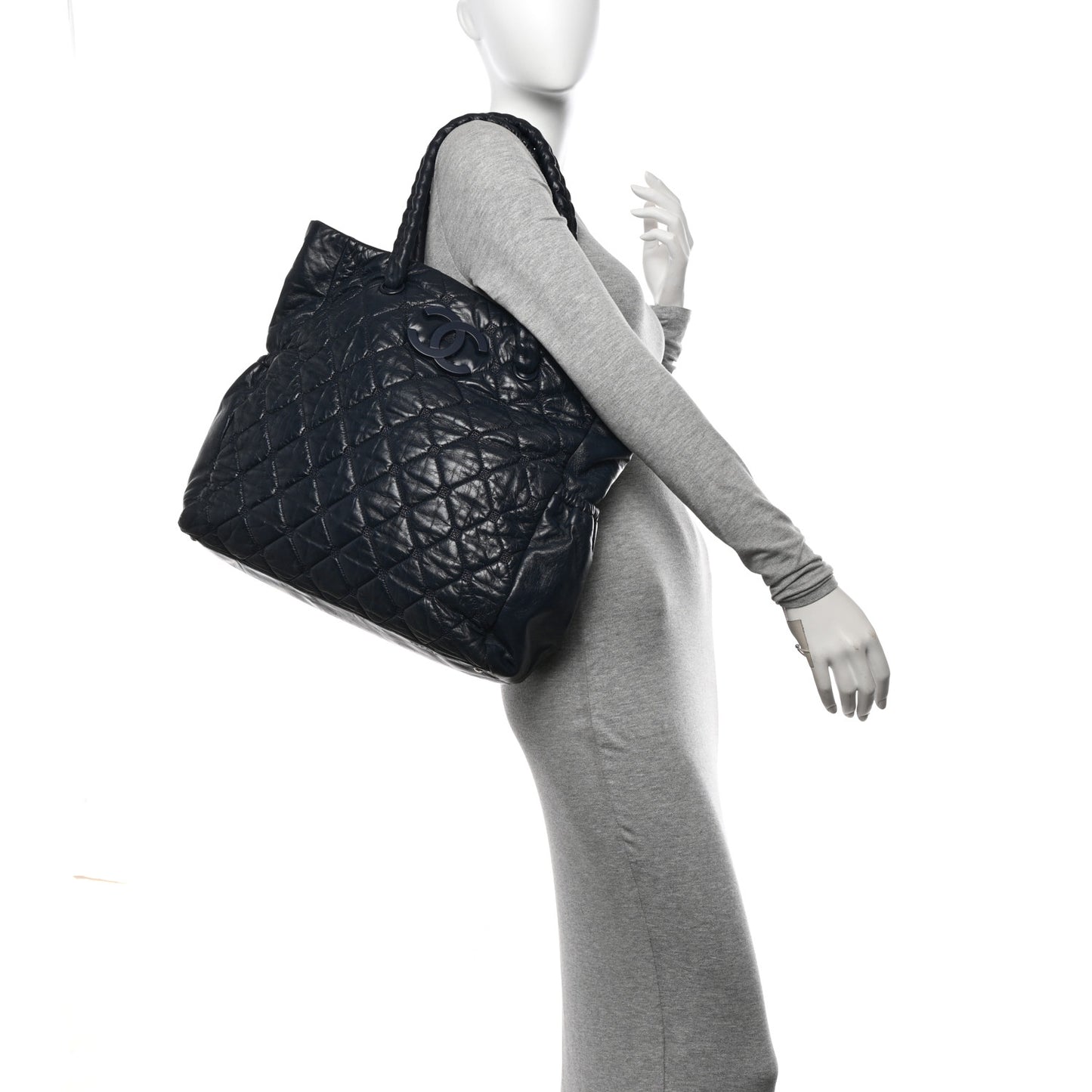 Lambskin Quilted Hidden Chain Tote Navy