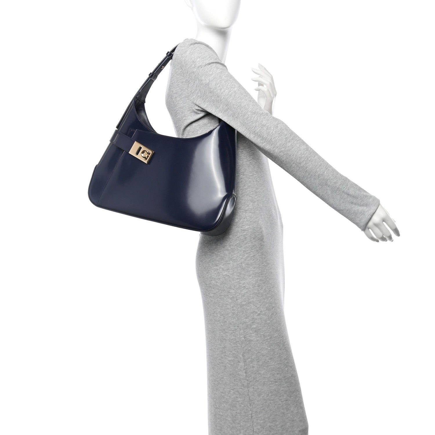 Salvatore Ferragamo Brushed Calfskin Gancini Hobo Midnight 2 of 10