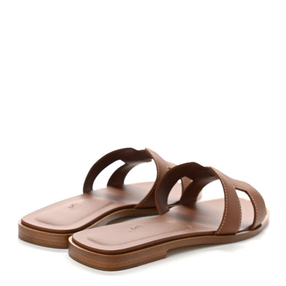 Hermes Box Calfskin Oran Sandals 37.5 Gold 4 of 8