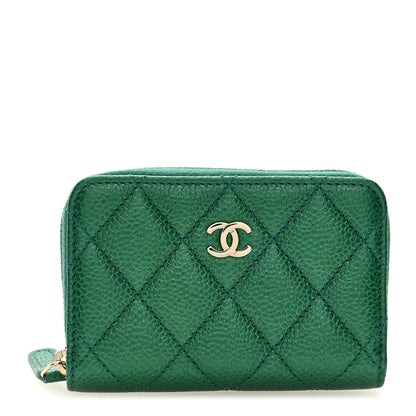 Chanel Metallic Caviar Quilted Zip Coin Purse Green 1 of 7