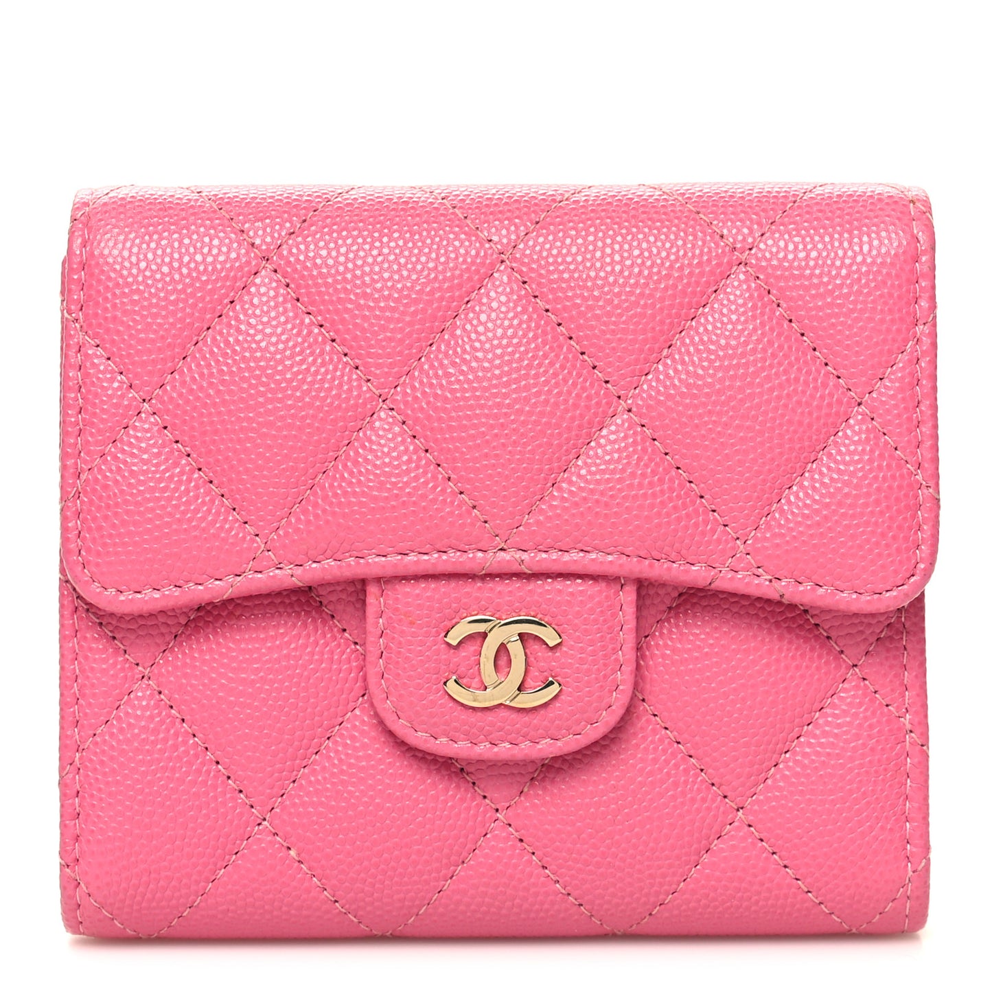 Caviar Quilted Compact Flap Wallet Pink