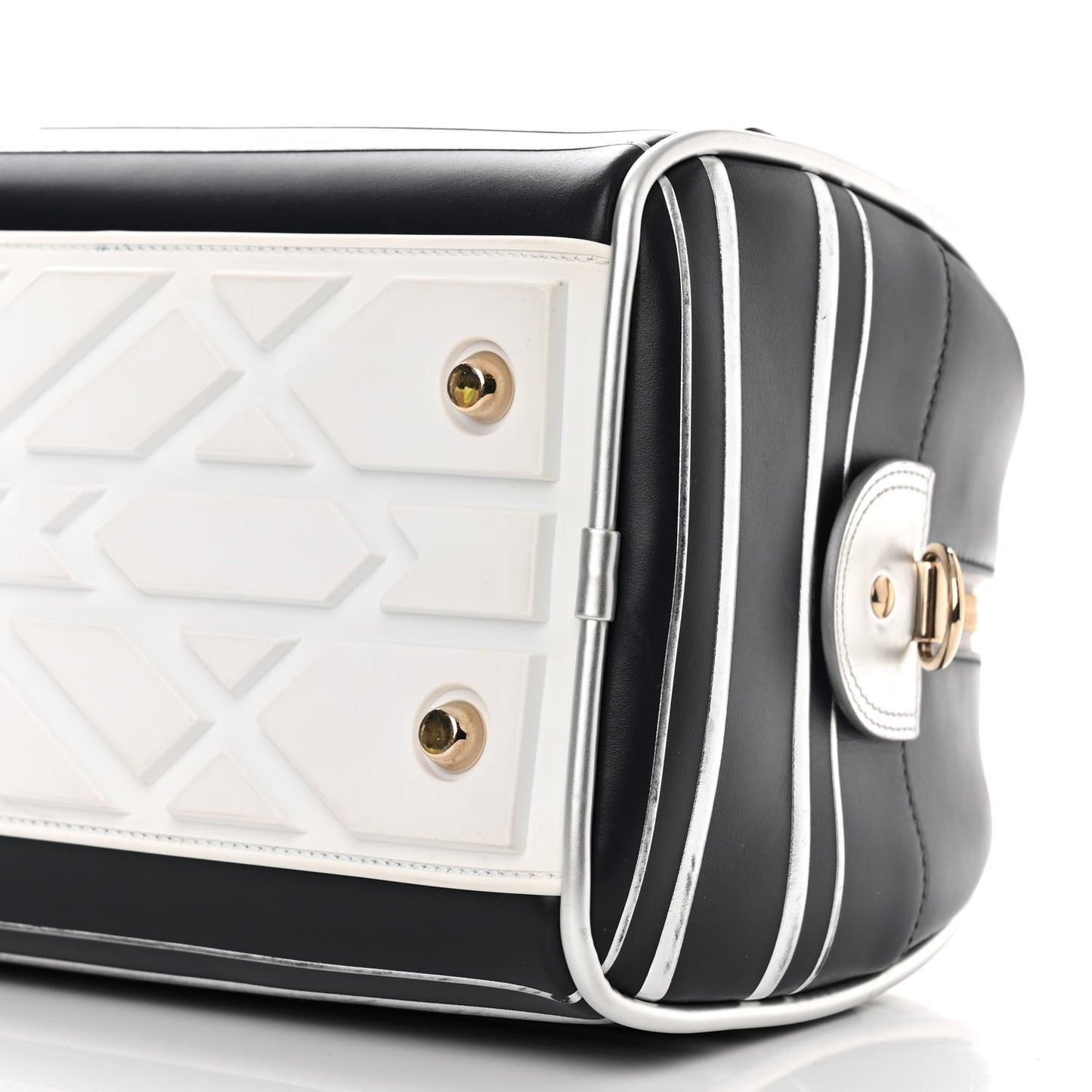 Padded Etoile Calfskin Embossed Medium Dior Vibe Zip Bowling Bag Silver Black