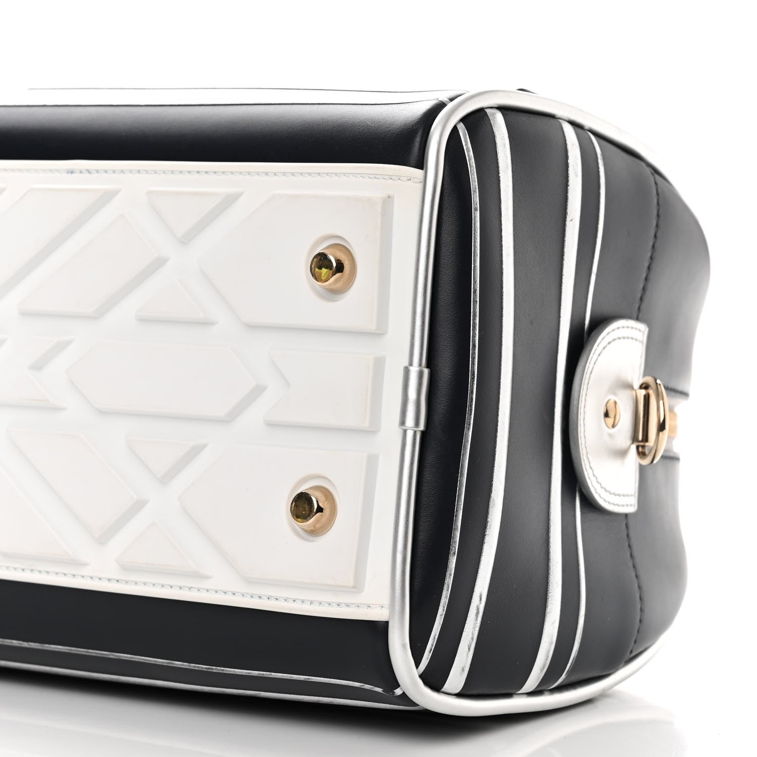 Christian Dior Padded Etoile Calfskin Embossed Medium Dior Vibe Zip Bowling Bag Silver Black 9 of 17