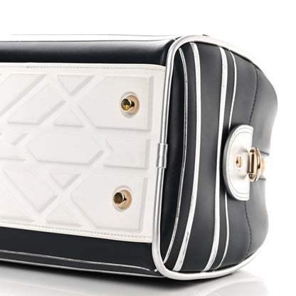 Christian Dior Padded Etoile Calfskin Embossed Medium Dior Vibe Zip Bowling Bag Silver Black 9 of 17