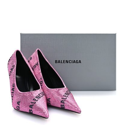 Balenciaga Strass Suede Allover Logo Square Knife 80mm Pumps 37 Pink Black 10 of 10