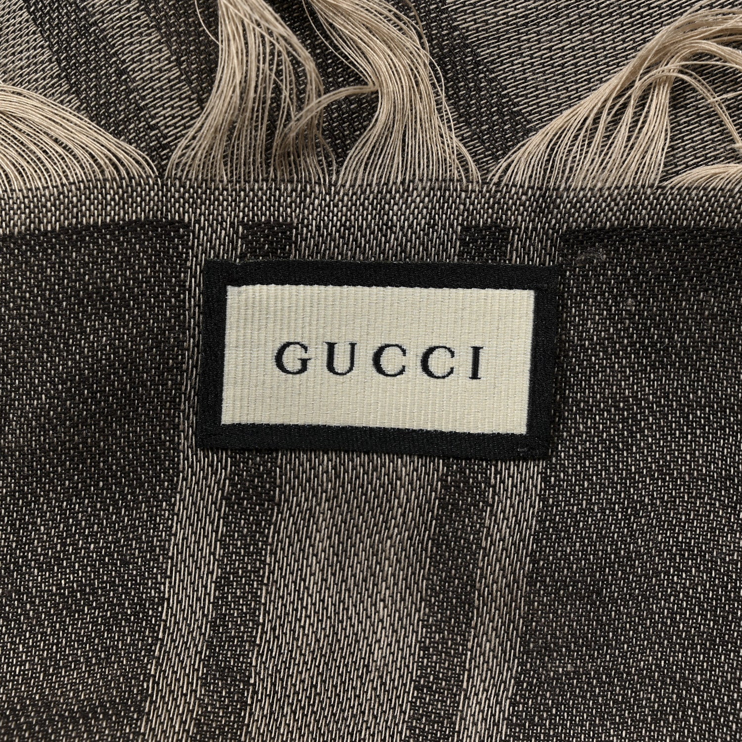 Gucci Wool Silk GG Monogram Diamante Plaid Surviee Shawl Beige Dark Brown 4 of 4