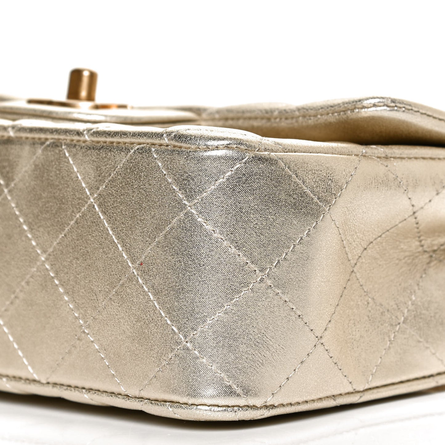 Metallic Lambskin Quilted Mini Rectangular Flap Gold