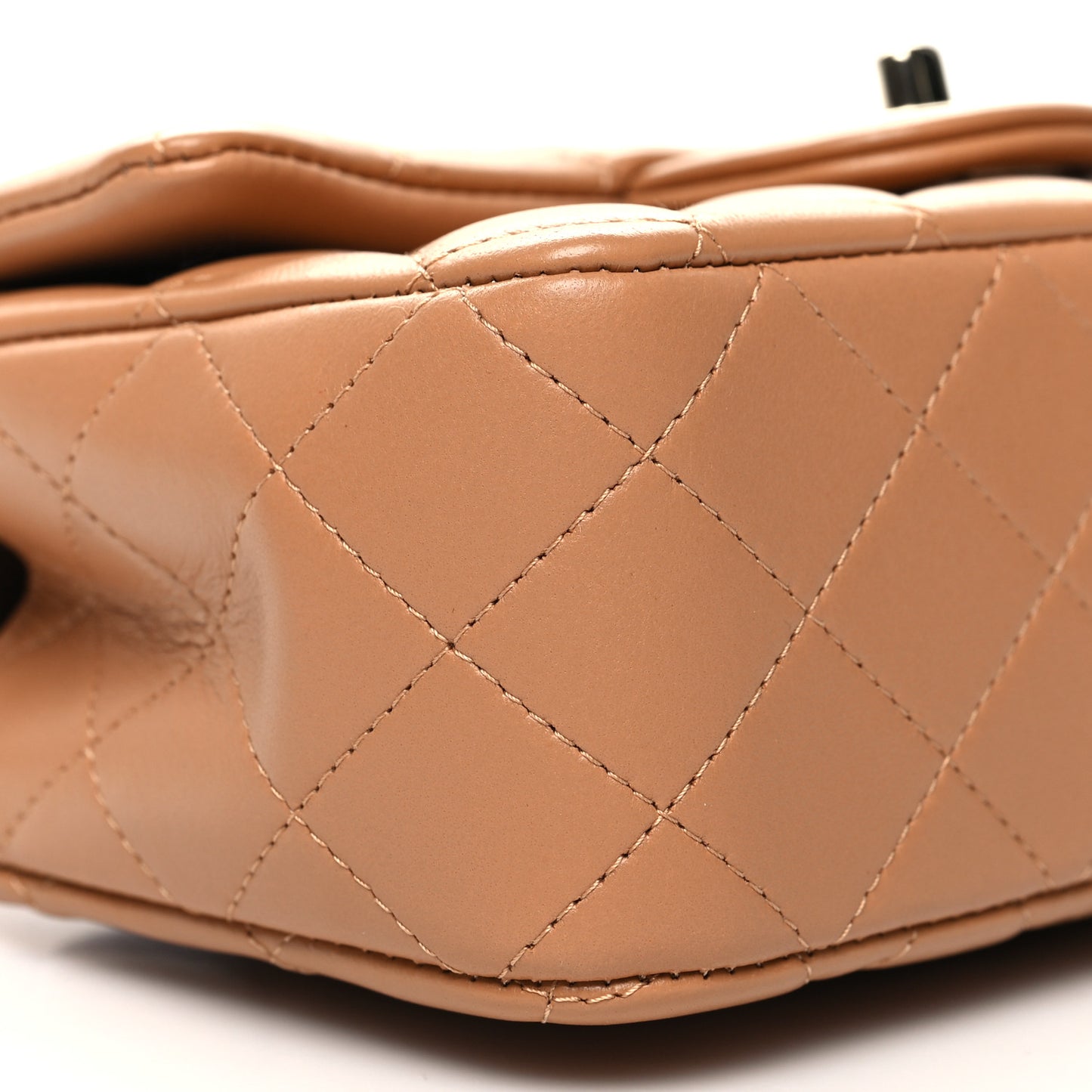 Lambskin Quilted Mini Top Handle Rectangular Flap Dark Beige