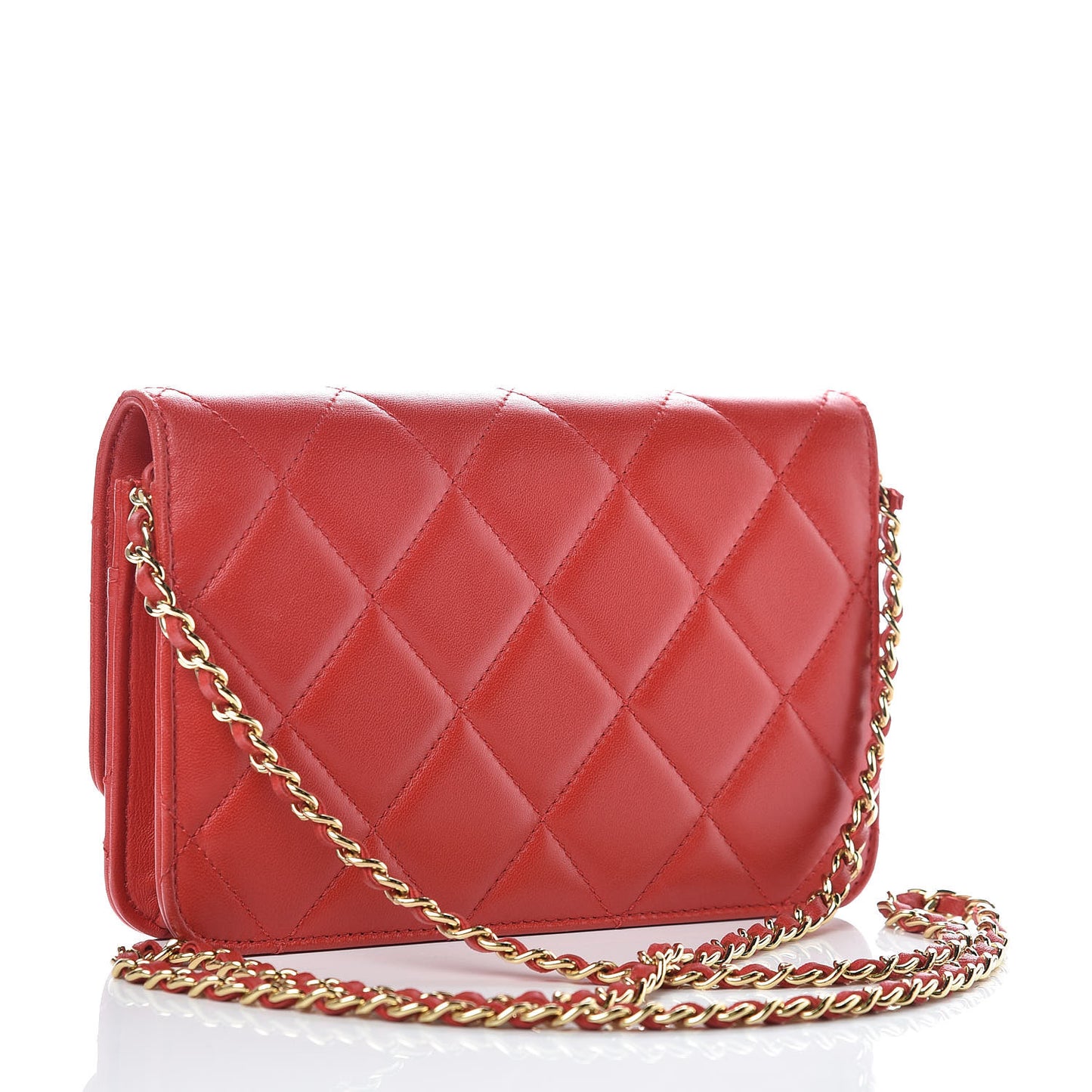 Lambskin Quilted Golden Class Wallet on Chain WOC Red