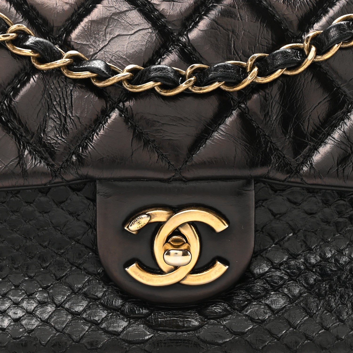 Chanel Aged Calfskin Snakeskin Urban Mix Flap Black 7 of 9
