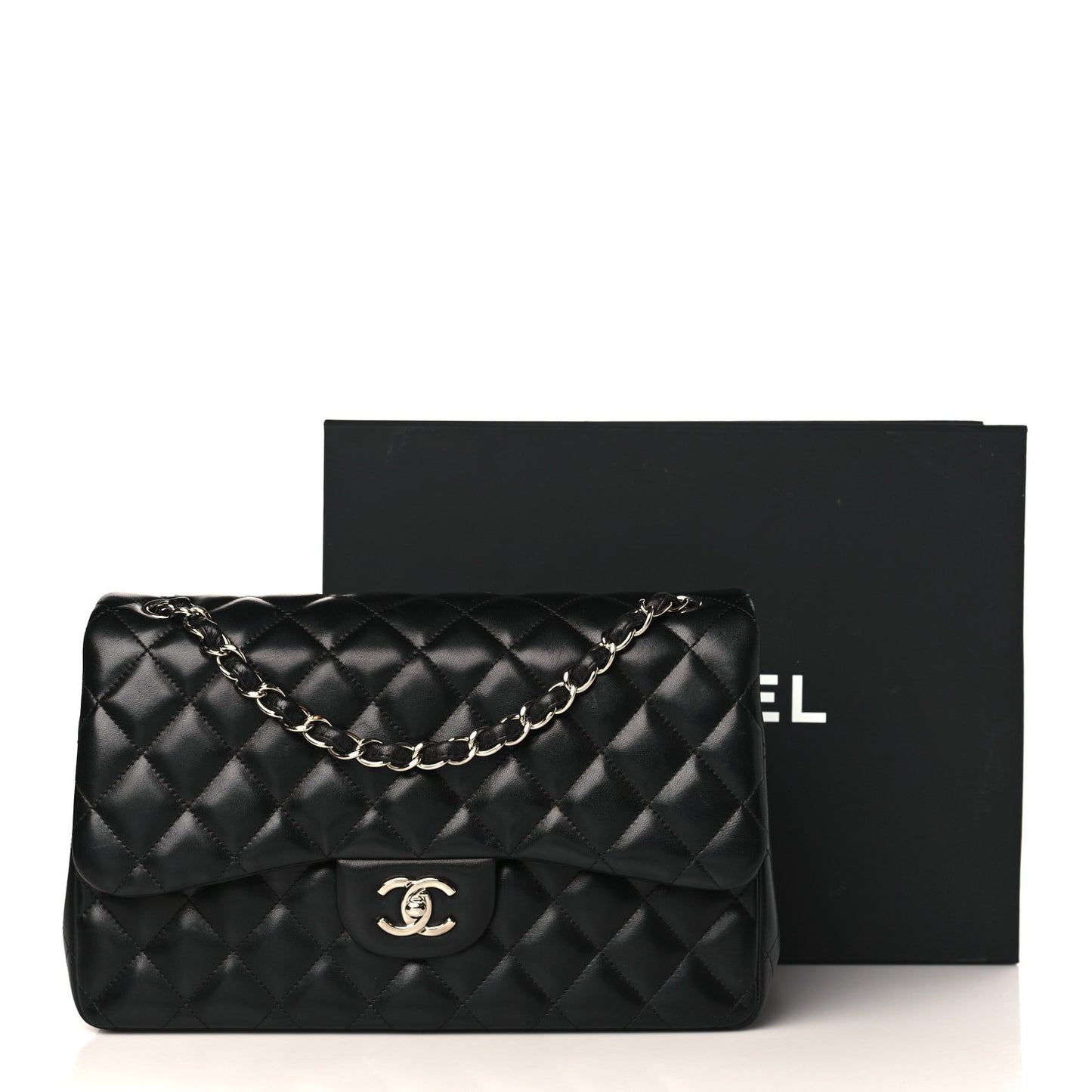 Lambskin Quilted Jumbo Double Flap Black