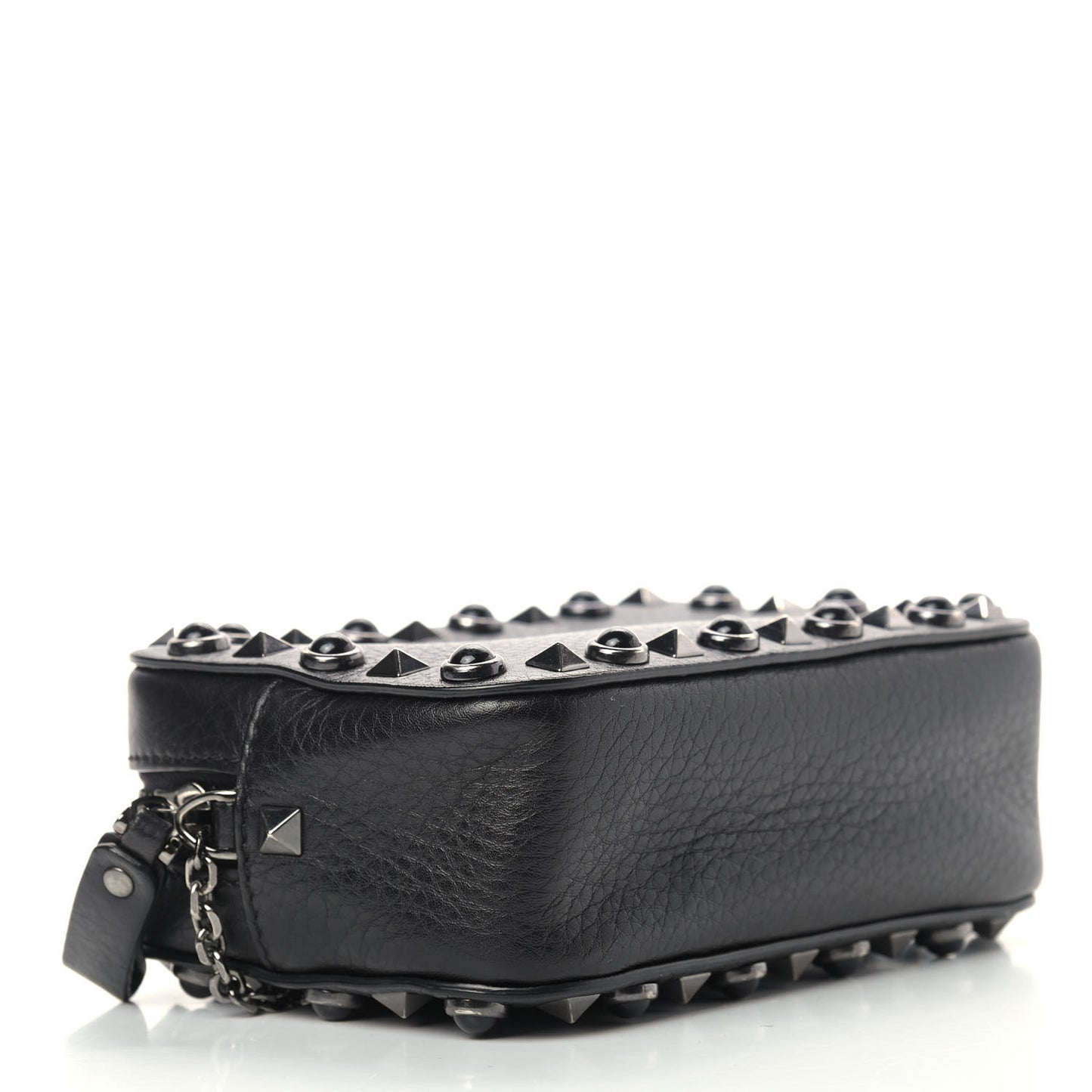 Calfskin Small Rockstud Rolling Chain Camera Crossbody Bag Black