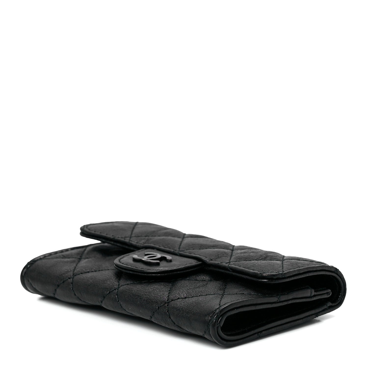 Chanel Crumpled Calfskin Quilted Flap Card Holder Wallet So Black 10 of 13