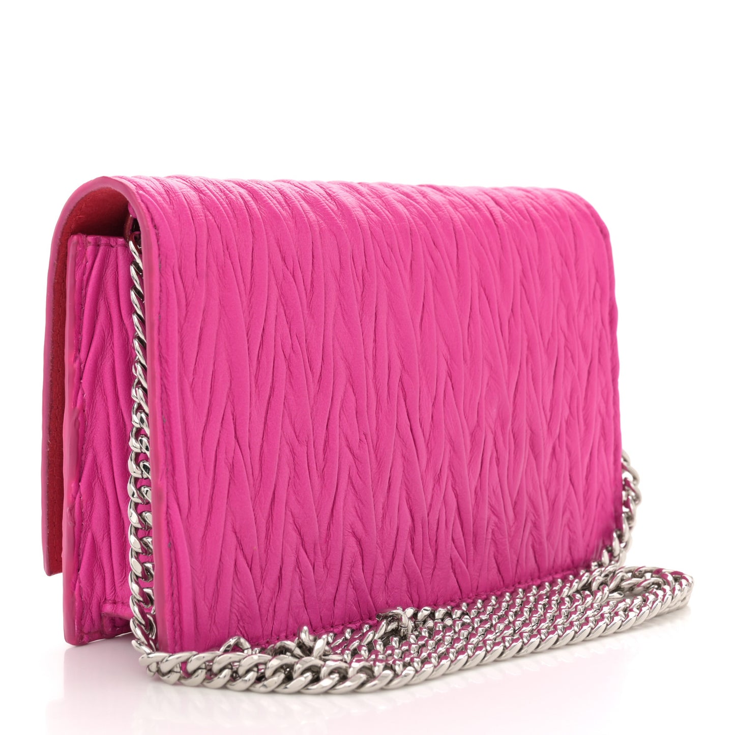 Lambskin Pleated Skull Small Chain Crossbody Bag Fuchsia