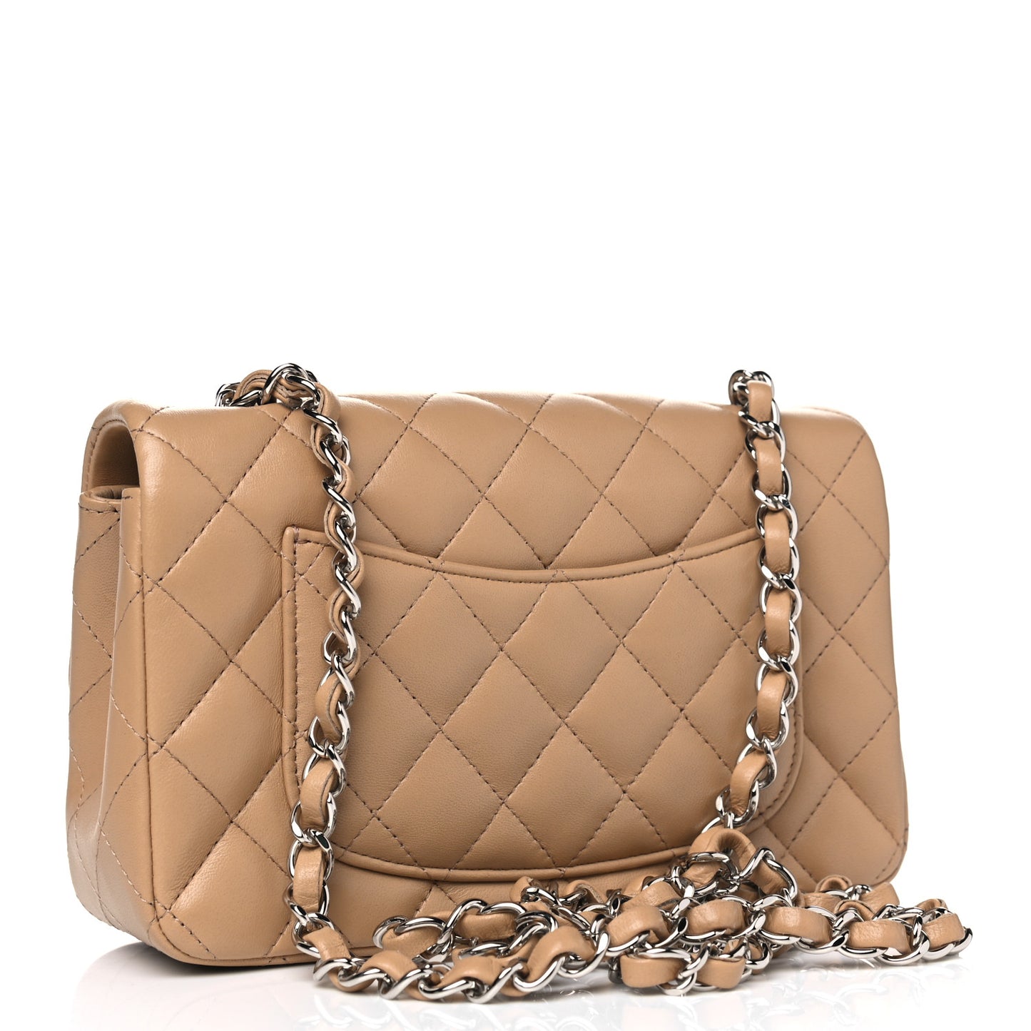 Lambskin Quilted Mini Rectangular Flap Camel