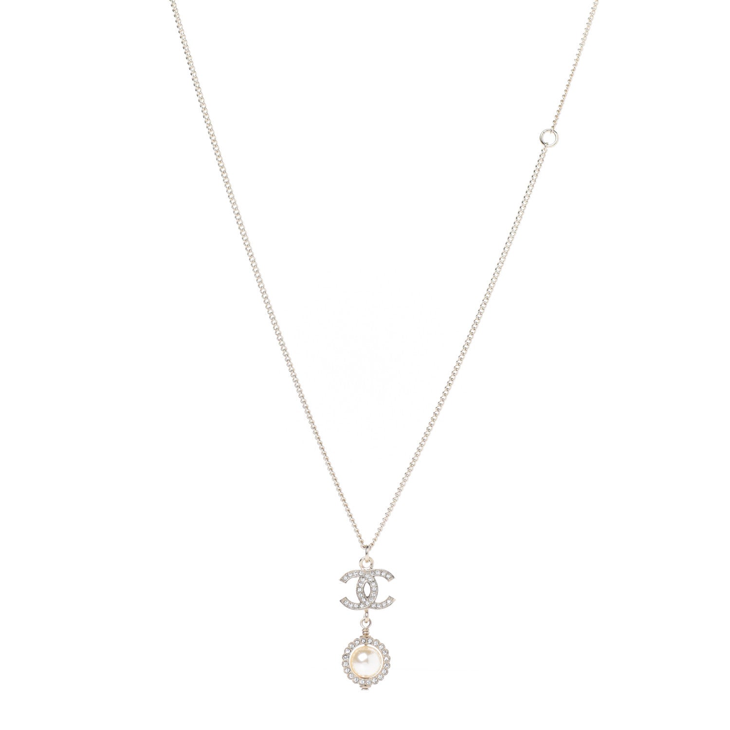 Chanel Crystal Pearl CC Lace Camellia Necklace Gold 1 of 4