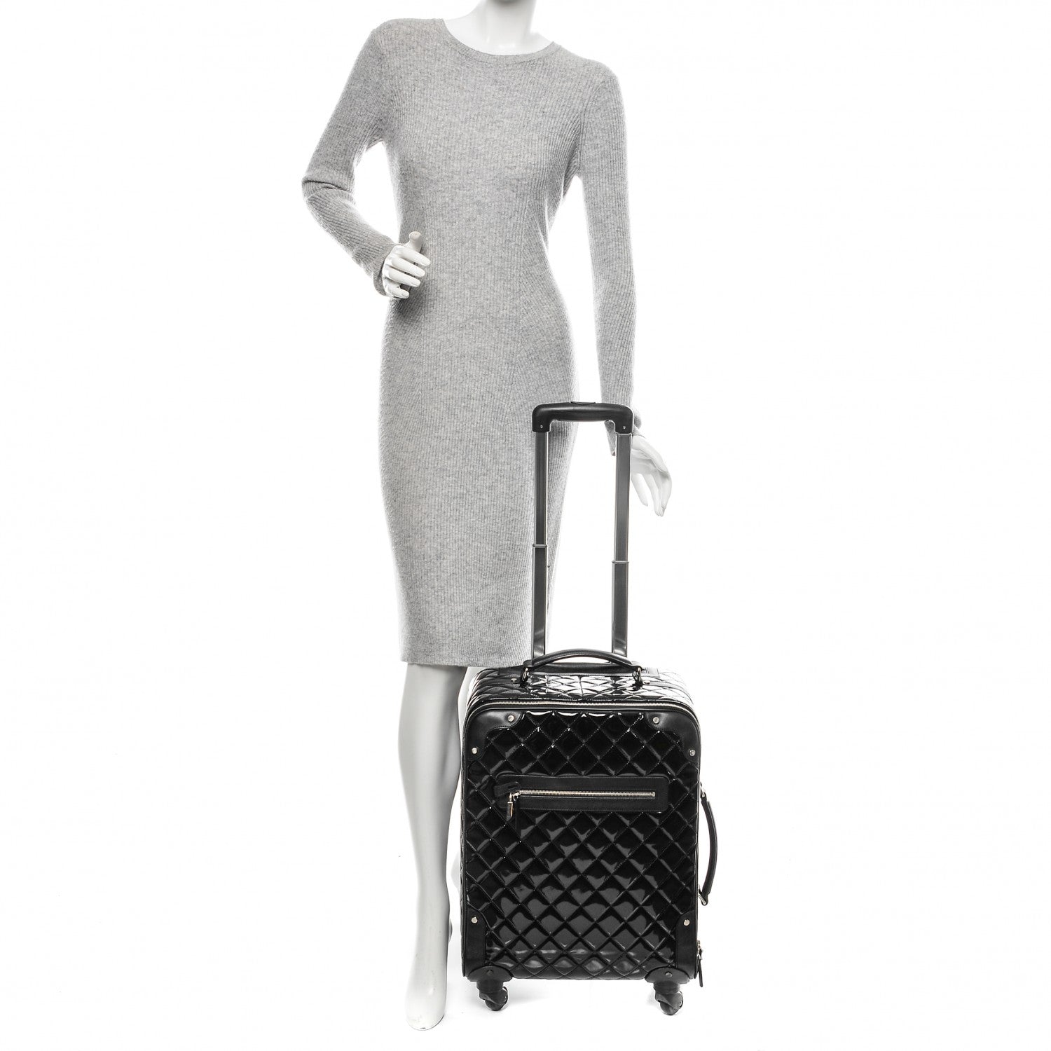 Chanel Vinyl Calfskin Quilted Trolley Rolling Luggage Black 2 of 6