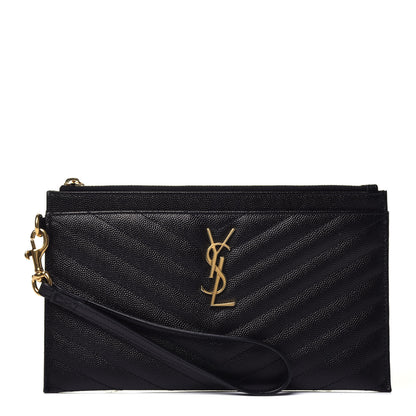 Saint Laurent Grain De Poudre Chevron Monogram Large Bill Pouch Black 1 of 7