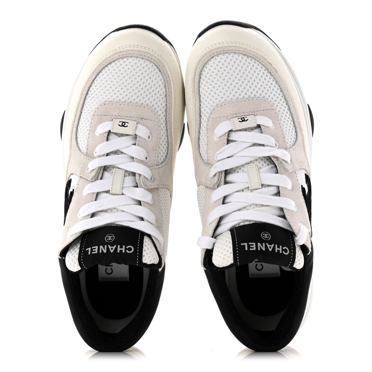 Mesh Suede Calfskin Grained Calfskin Womens CC Sneakers 37.5 White Black