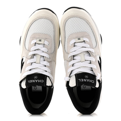 Chanel Mesh Suede Calfskin Grained Calfskin Womens CC Sneakers 37.5 White Black 5 of 11