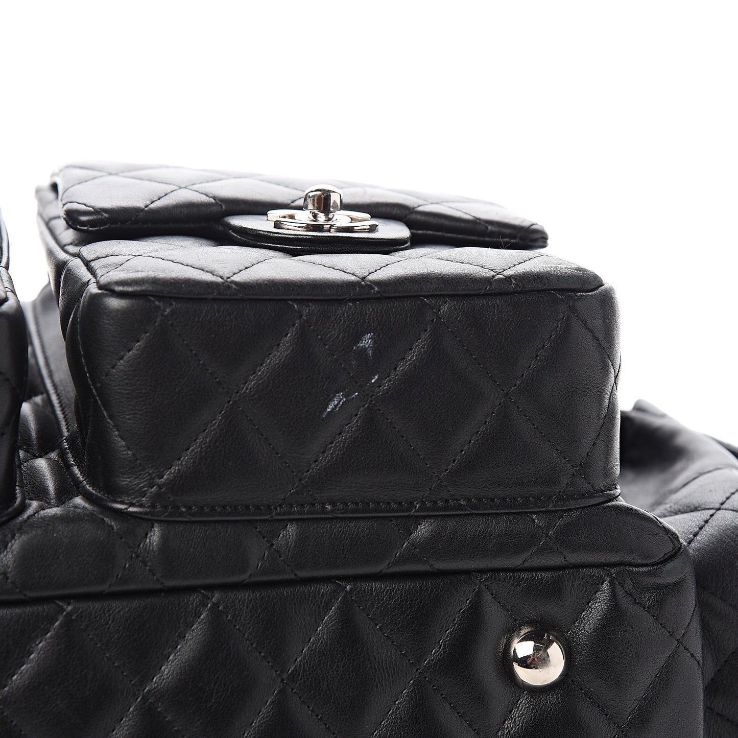 Calfskin Quilted Large Cambon Multipocket Reporter Black