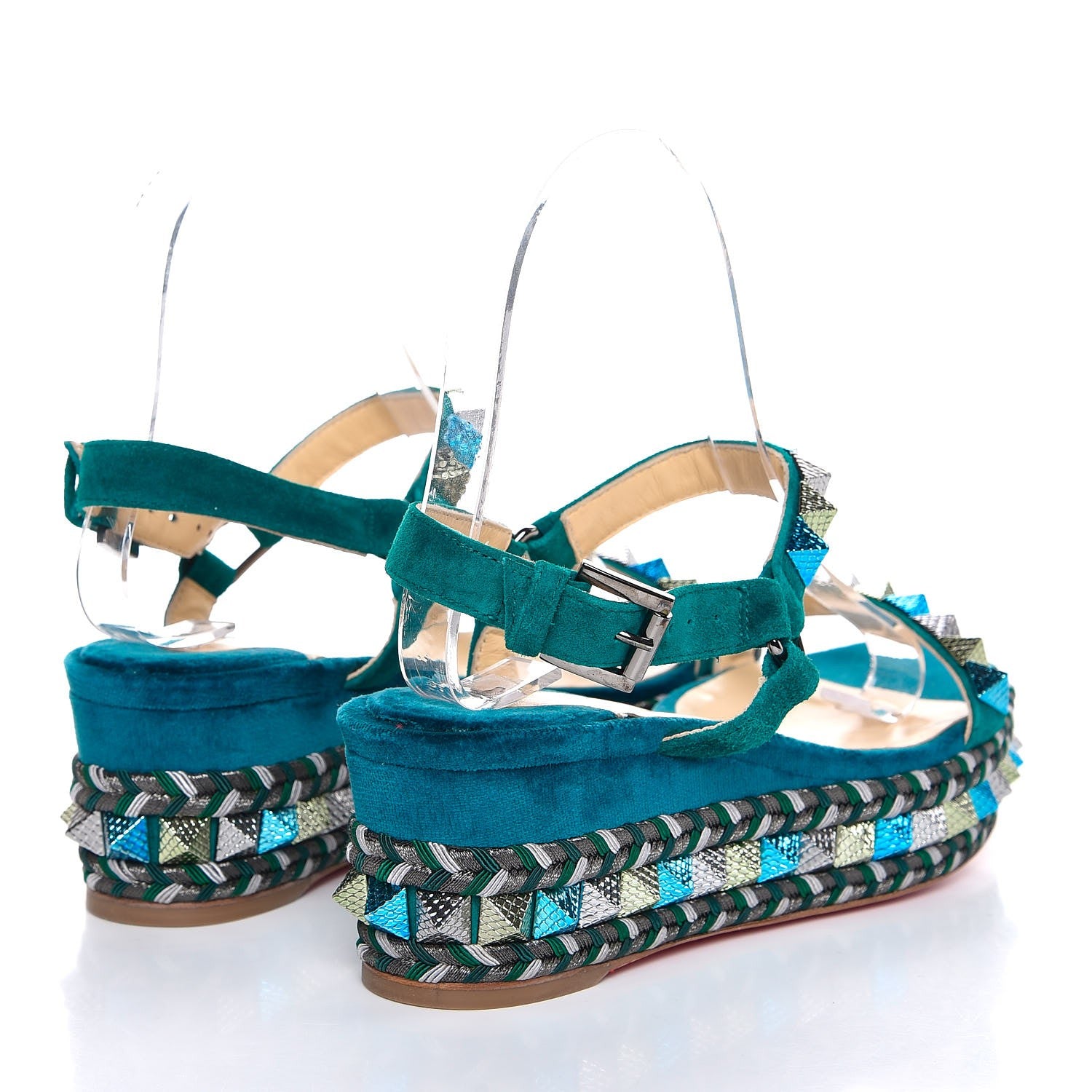 Christian Louboutin Vel Cotton Veau Velours Pyraclou 60 Platform Sandals 36 Green 4 of 8