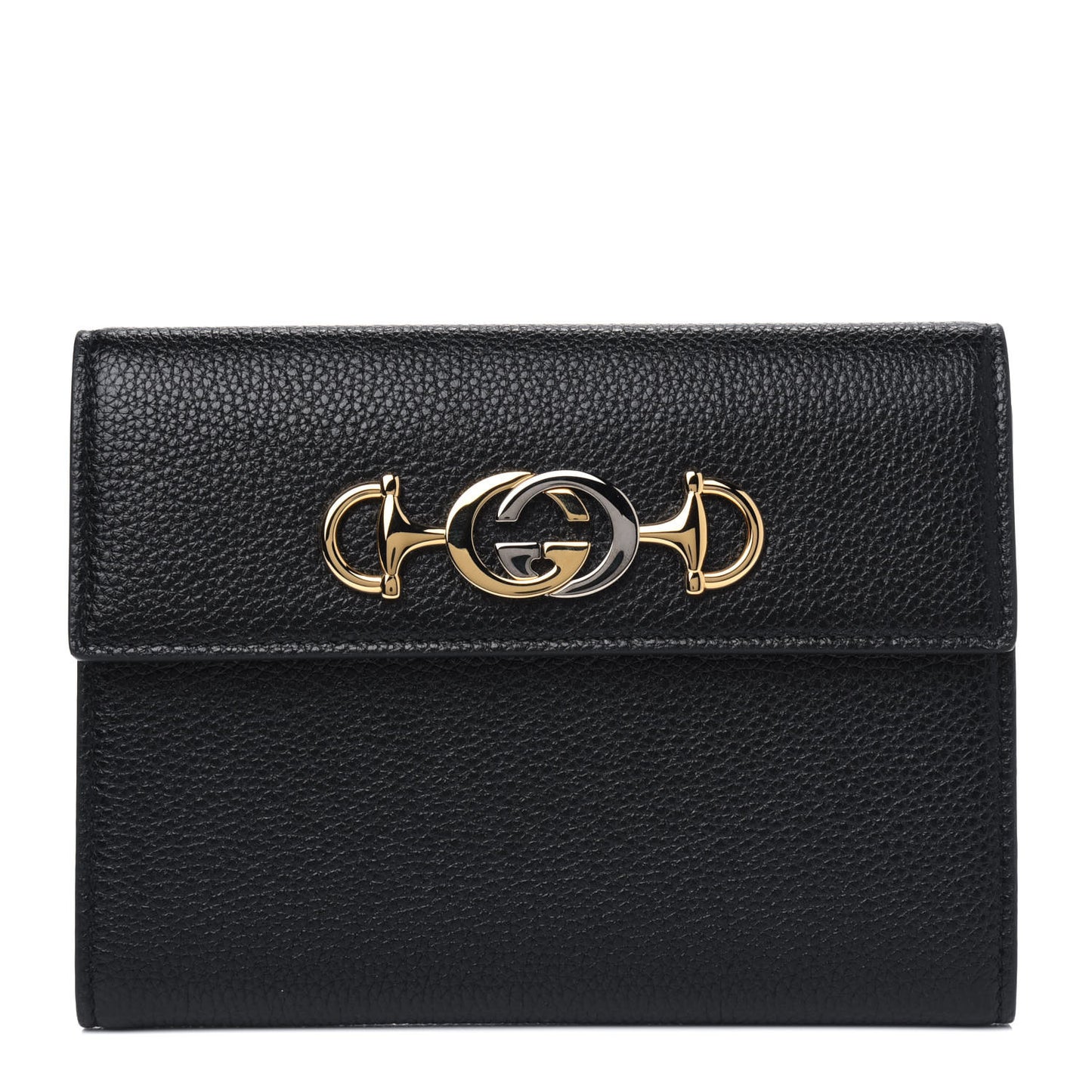 Grainy Calfskin Zumi Flap Card Case Black