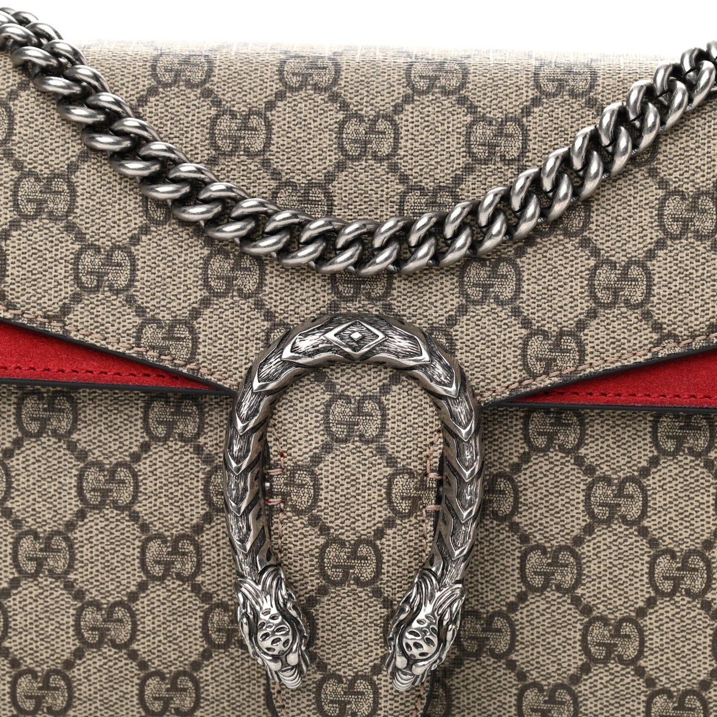 GG Supreme Monogram Suede Small Dionysus Shoulder Bag Beige Ebony Vulcanic Red