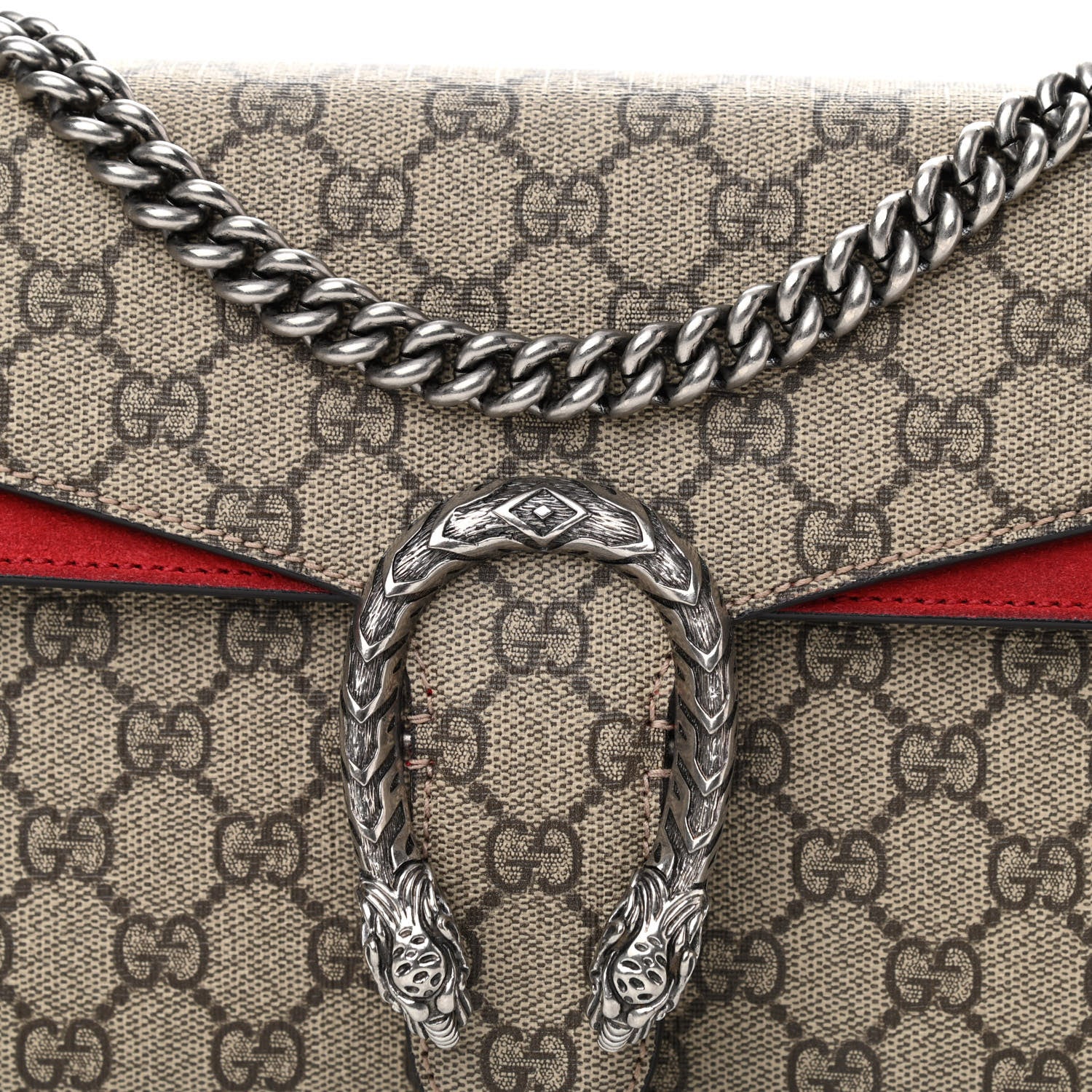 Gucci GG Supreme Monogram Suede Small Dionysus Shoulder Bag Beige Ebony Vulcanic Red 8 of 13