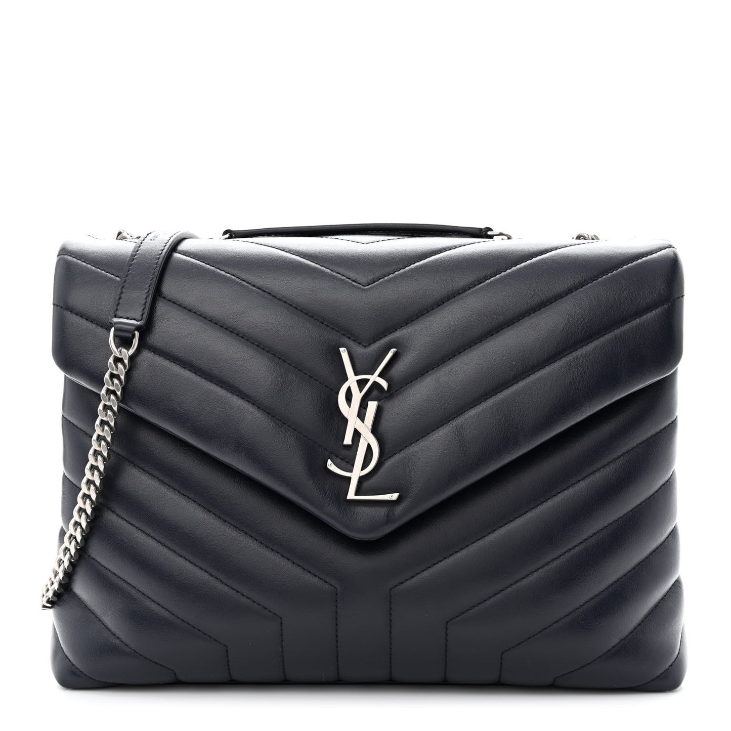 Calfskin Y Quilted Monogram Medium Loulou Chain Satchel Medium Blue