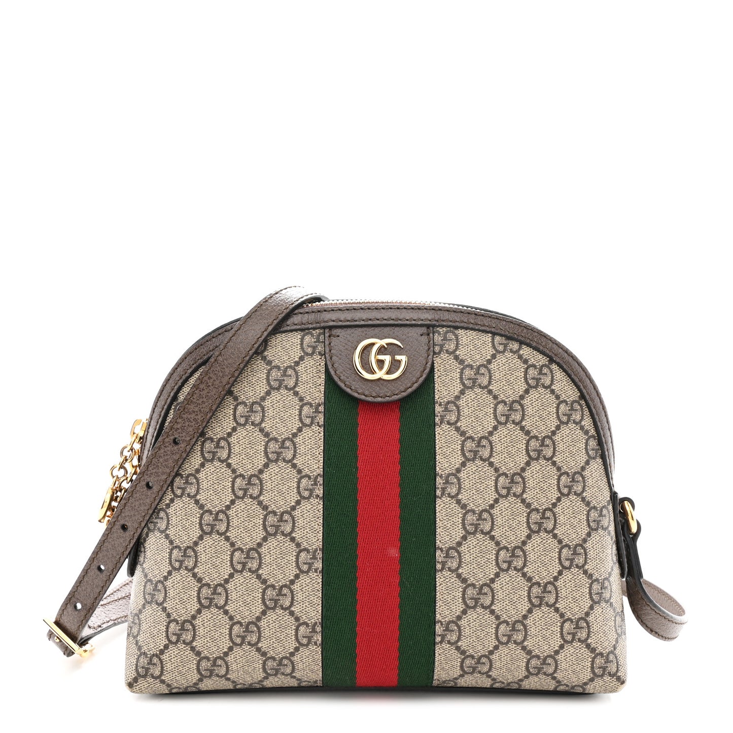 GG Supreme Monogram Textured Dollar Calfskin Web Small Ophidia Dome Shoulder Bag Beige Ebony New Acero