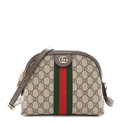 Gucci GG Supreme Monogram Textured Dollar Calfskin Web Small Ophidia Dome Shoulder Bag Beige Ebony New Acero 1 of 10