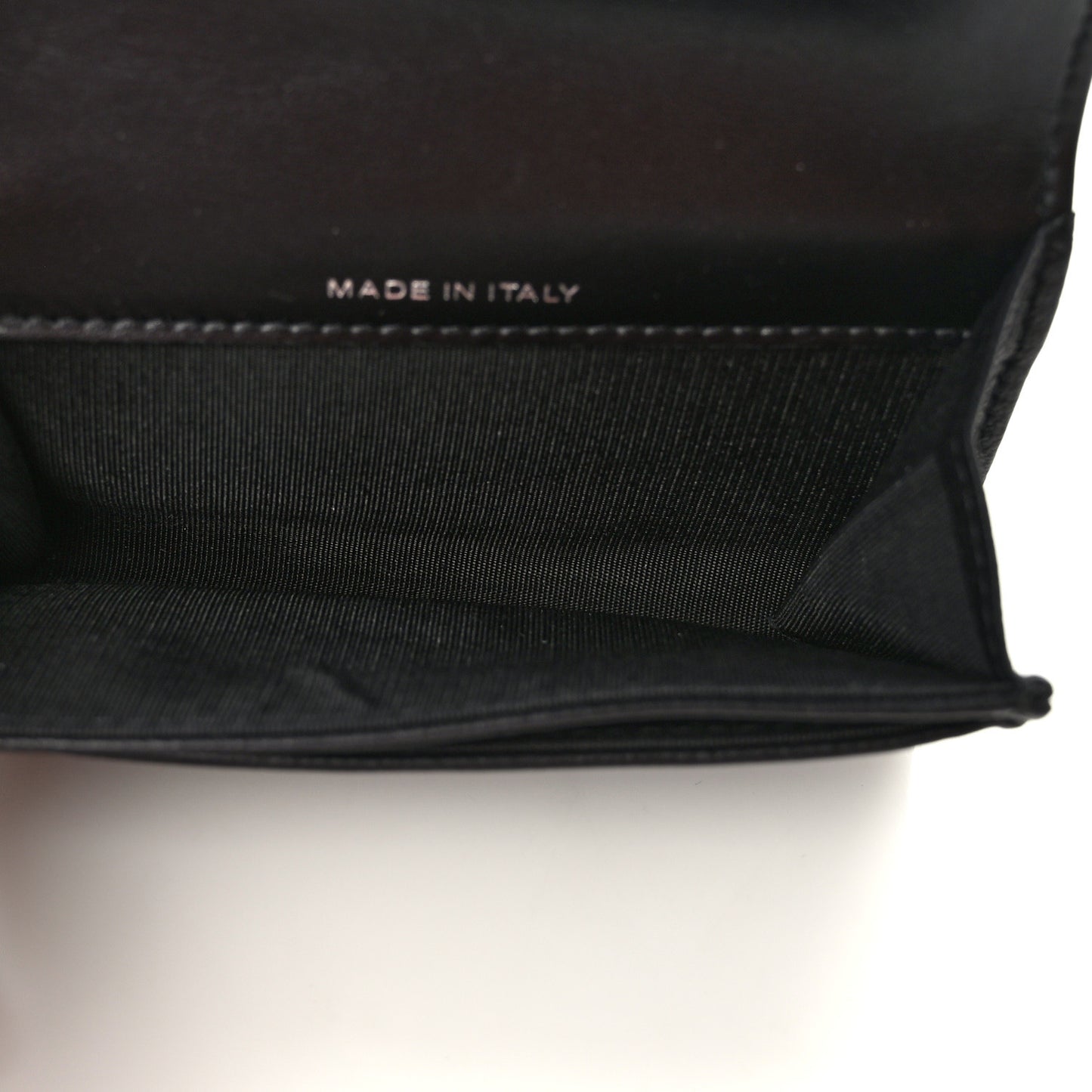 Goatskin Camellia Embossed Flap Card Holder Wallet Black