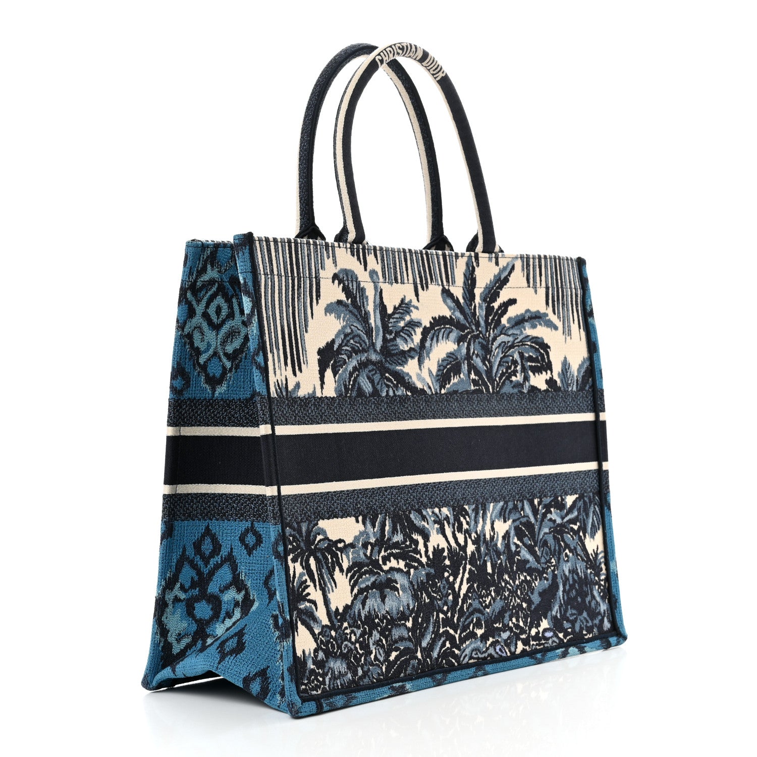 Christian Dior Canvas Embroidered Large Palm Tree Toile De Jouy Book Tote Blue Multicolor 3 of 10