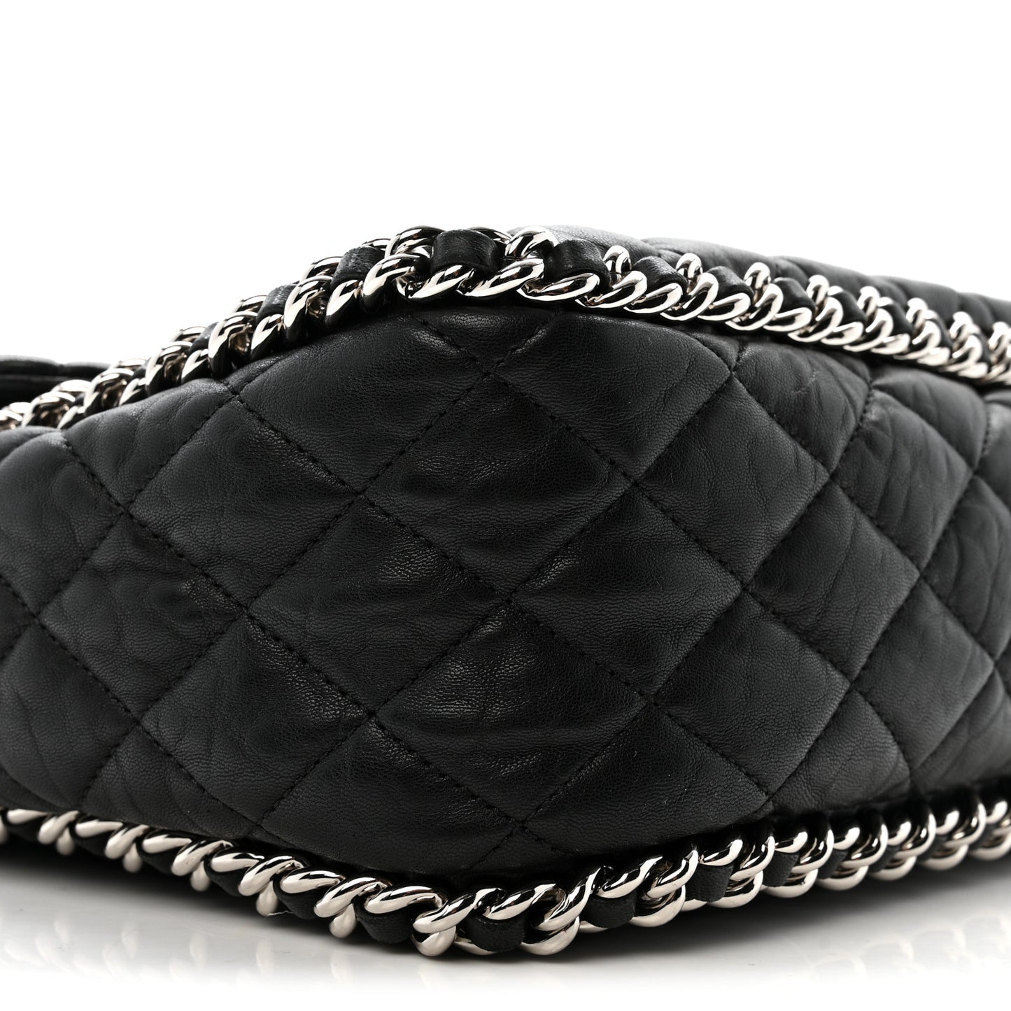 Washed Lambskin Quilted Maxi Chain Around Flap Black