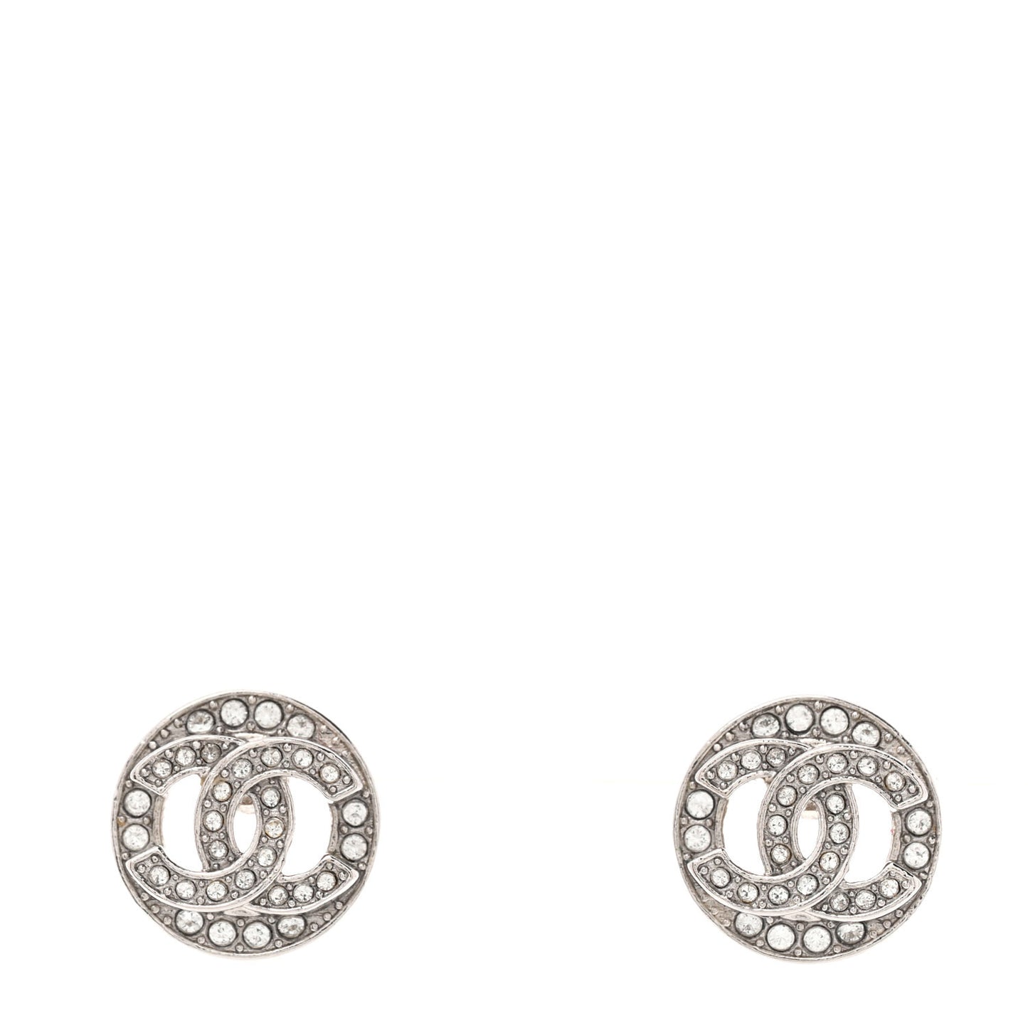 Crystal CC Round Earrings Silver