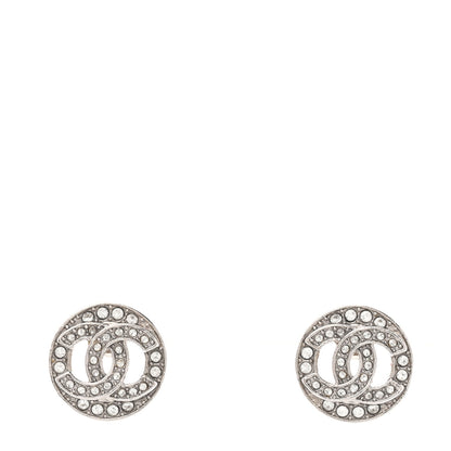 Chanel Crystal CC Round Earrings Silver 1 of 5