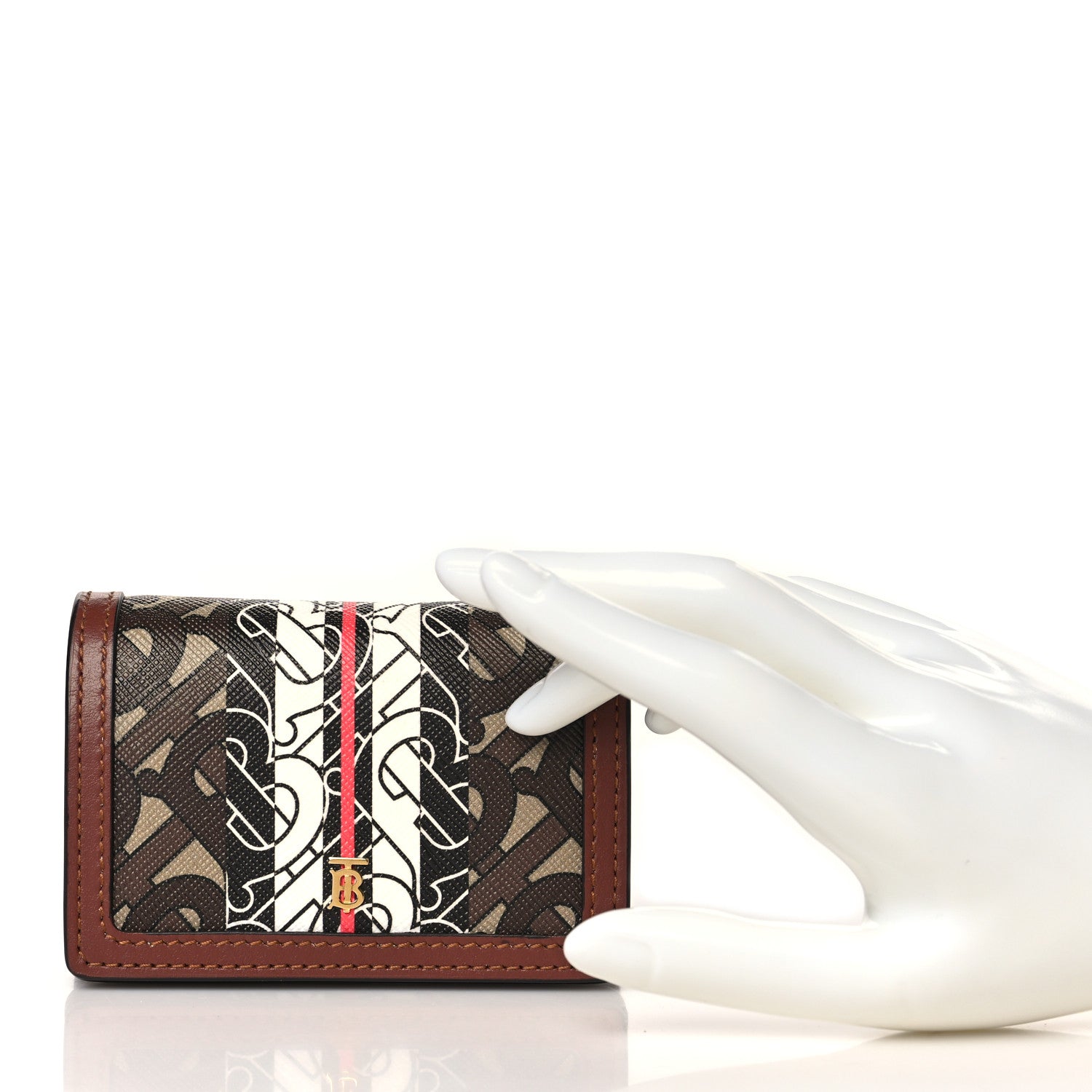 Burberry E-Canvas Monogram Stripe Jessie Chain Card Case Bridle Brown 2 of 8