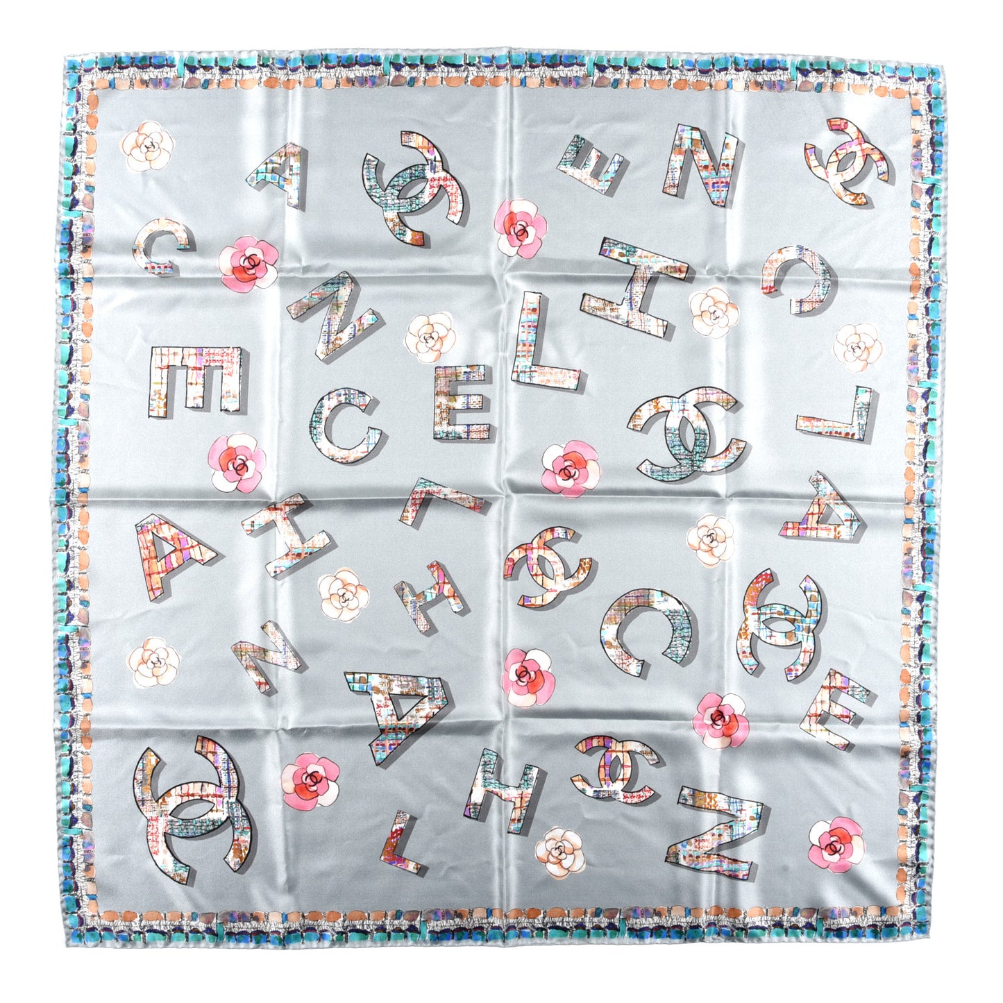 Silk CC Camellia Square Scarf Blue Multicolor