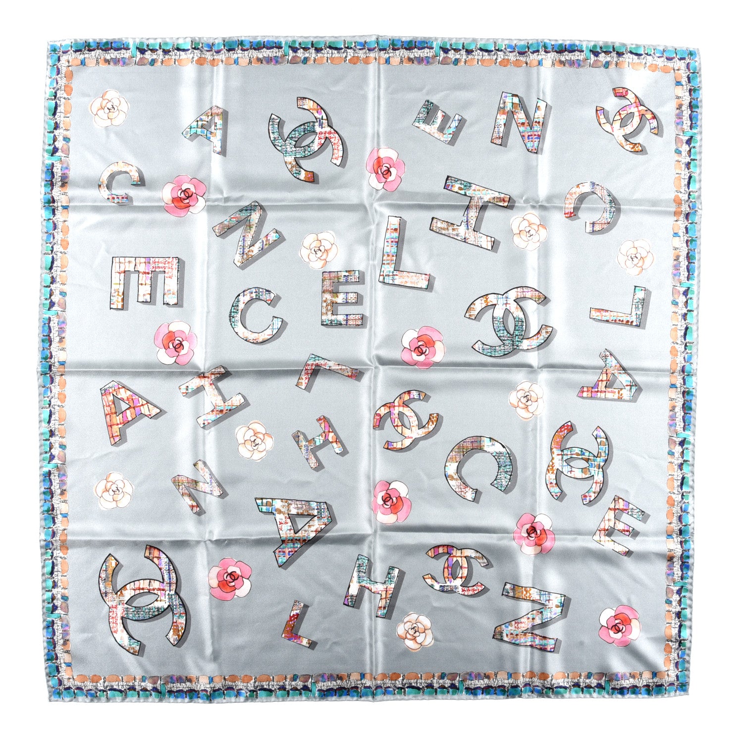 Chanel Silk CC Camellia Square Scarf Blue Multicolor 1 of 3