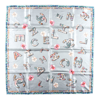 Chanel Silk CC Camellia Square Scarf Blue Multicolor 1 of 3