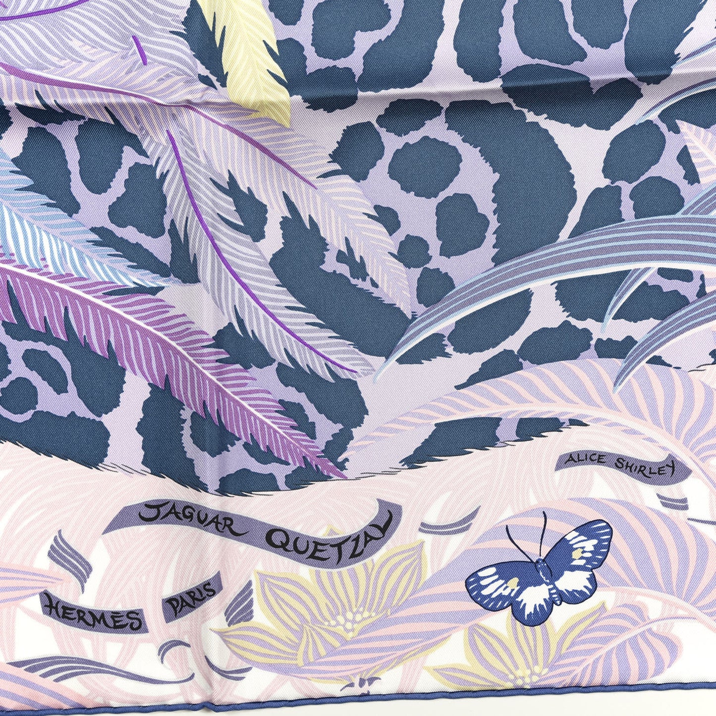 Silk Jaguar Quetzal Scarf 90 Mauve Violet Jaune Soufre