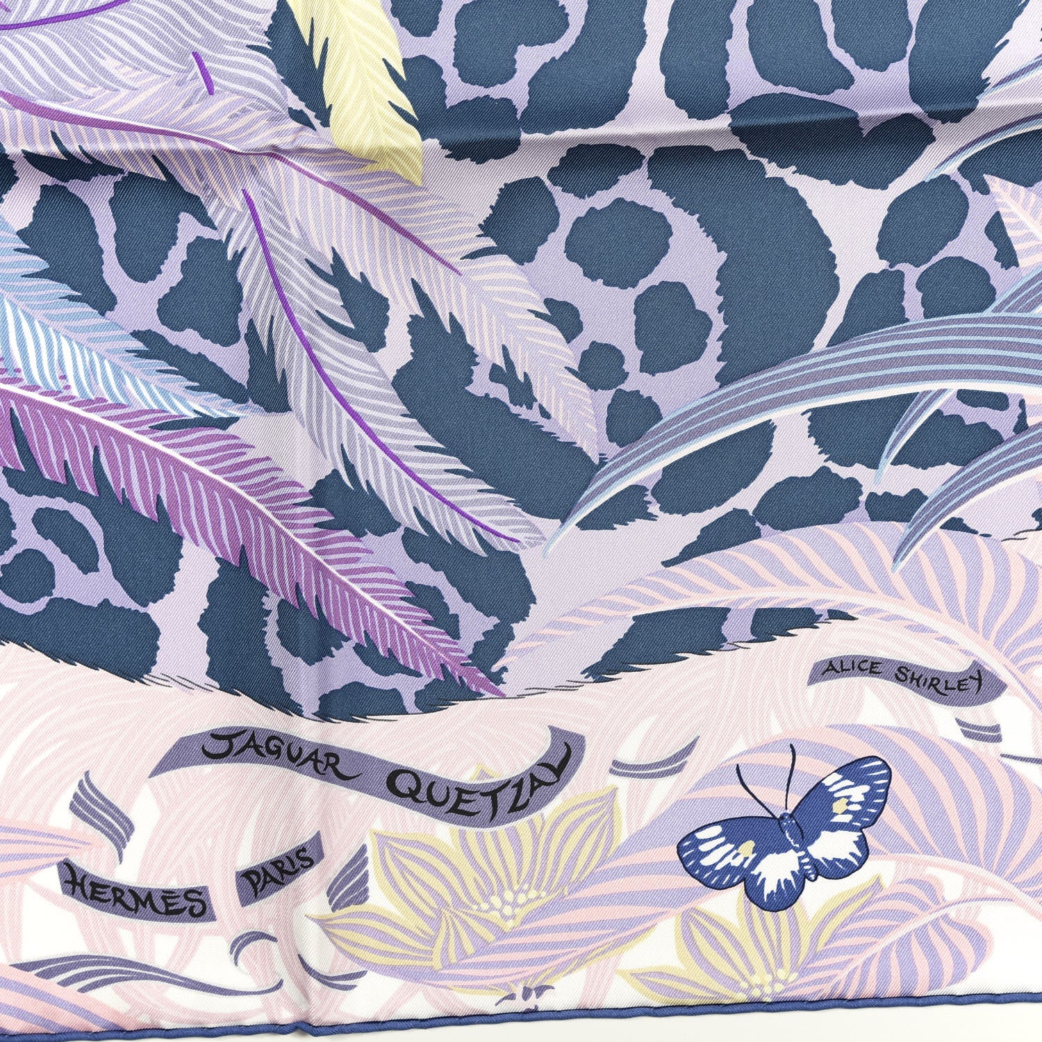 Hermes Silk Jaguar Quetzal Scarf 90 Mauve Violet Jaune Soufre 3 of 3