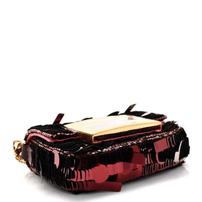 Fendi Sequin Paillettes Shiny Nappa Sex and the City Nano Maxi Buckle Baguette Charm Granata 3 of 10