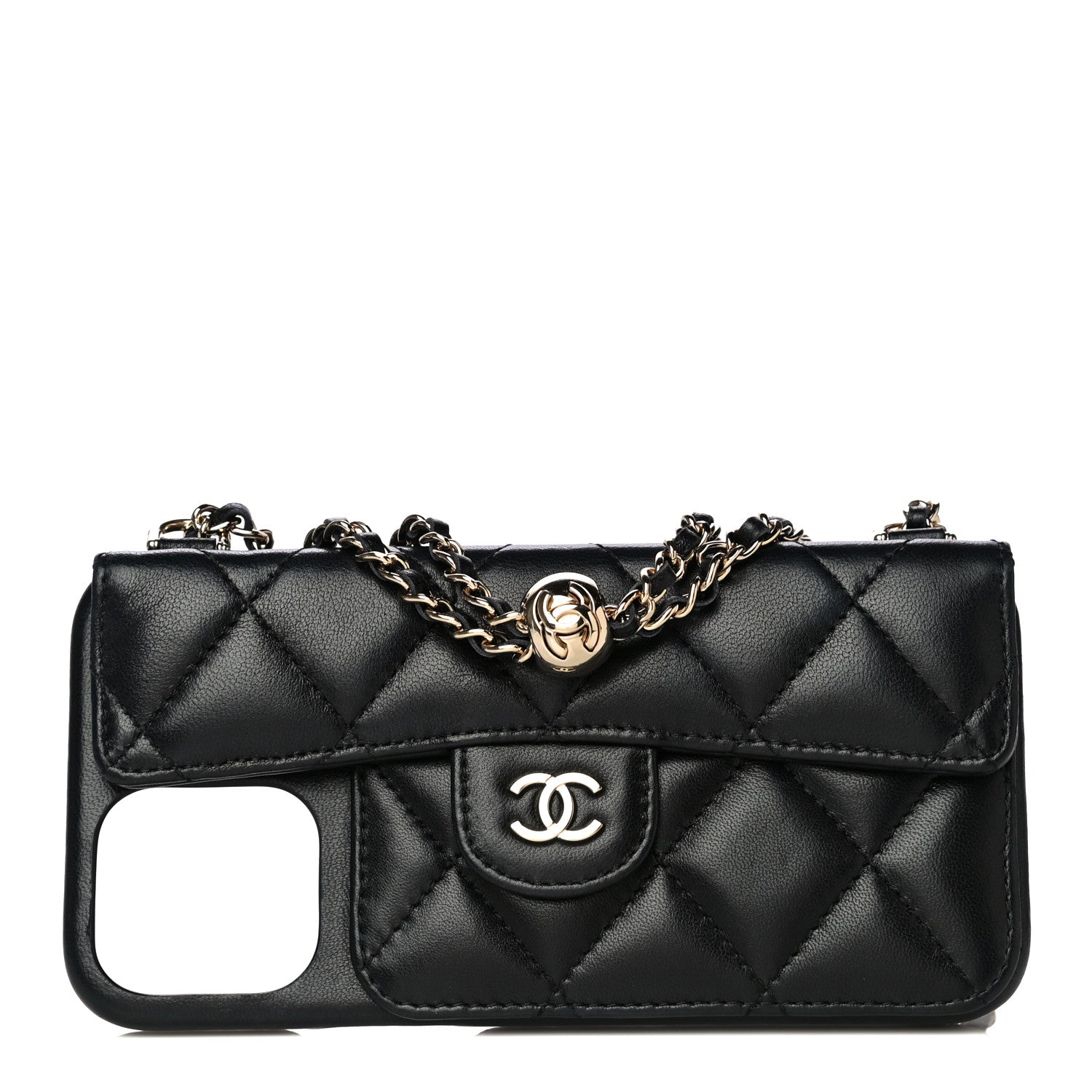 Chanel Lambskin Quilted iPhone XII Max Case With Chain Black 1 of 11