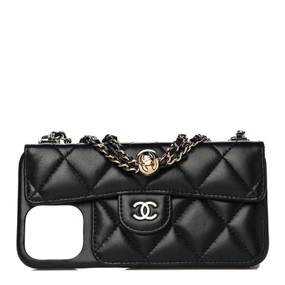 Chanel Lambskin Quilted iPhone XII Max Case With Chain Black 1 of 11